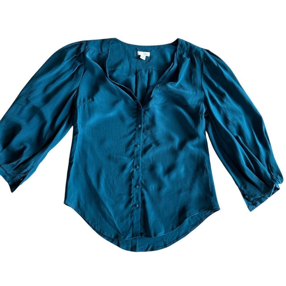 Odille Silk Dark Teal Balloon Sleeve Blouse - 0 $250
